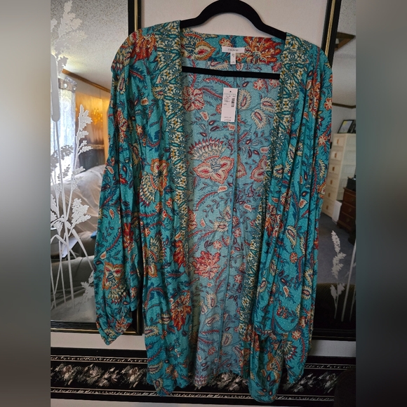 Maurices Tops - Maurices Teal and Red Floral Kimono